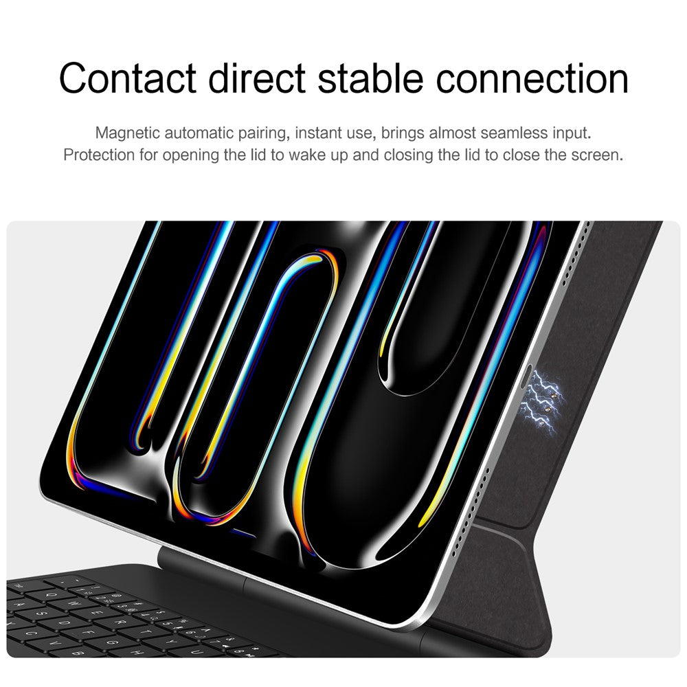 For iPad Pro 13 (2024) Smart Pogo Pin Direct Connection Keyboard + Leather Tablet Case