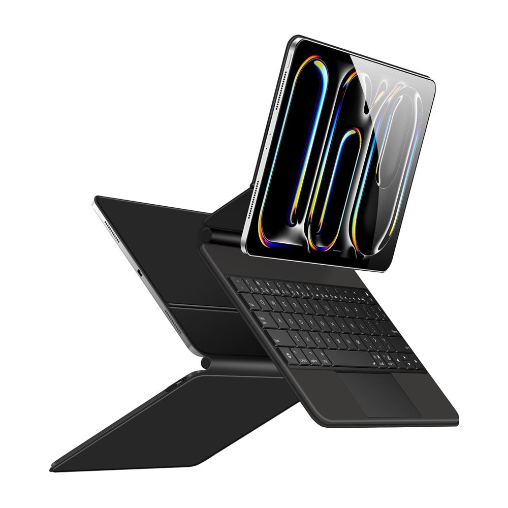 For iPad Pro 13 (2024) Smart Pogo Pin Direct Connection Keyboard + Leather Tablet Case