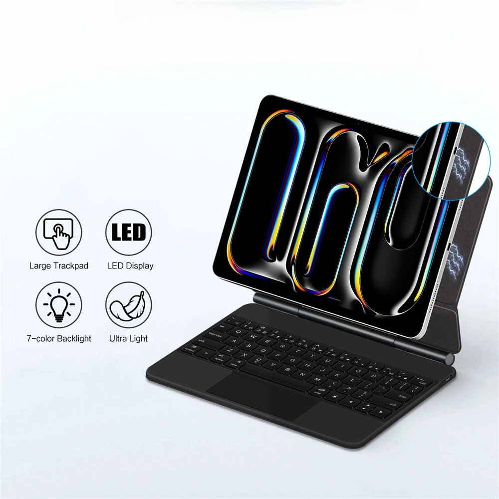 For iPad Pro 13 (2024) Smart Pogo Pin Direct Connection Keyboard + Leather Tablet Case
