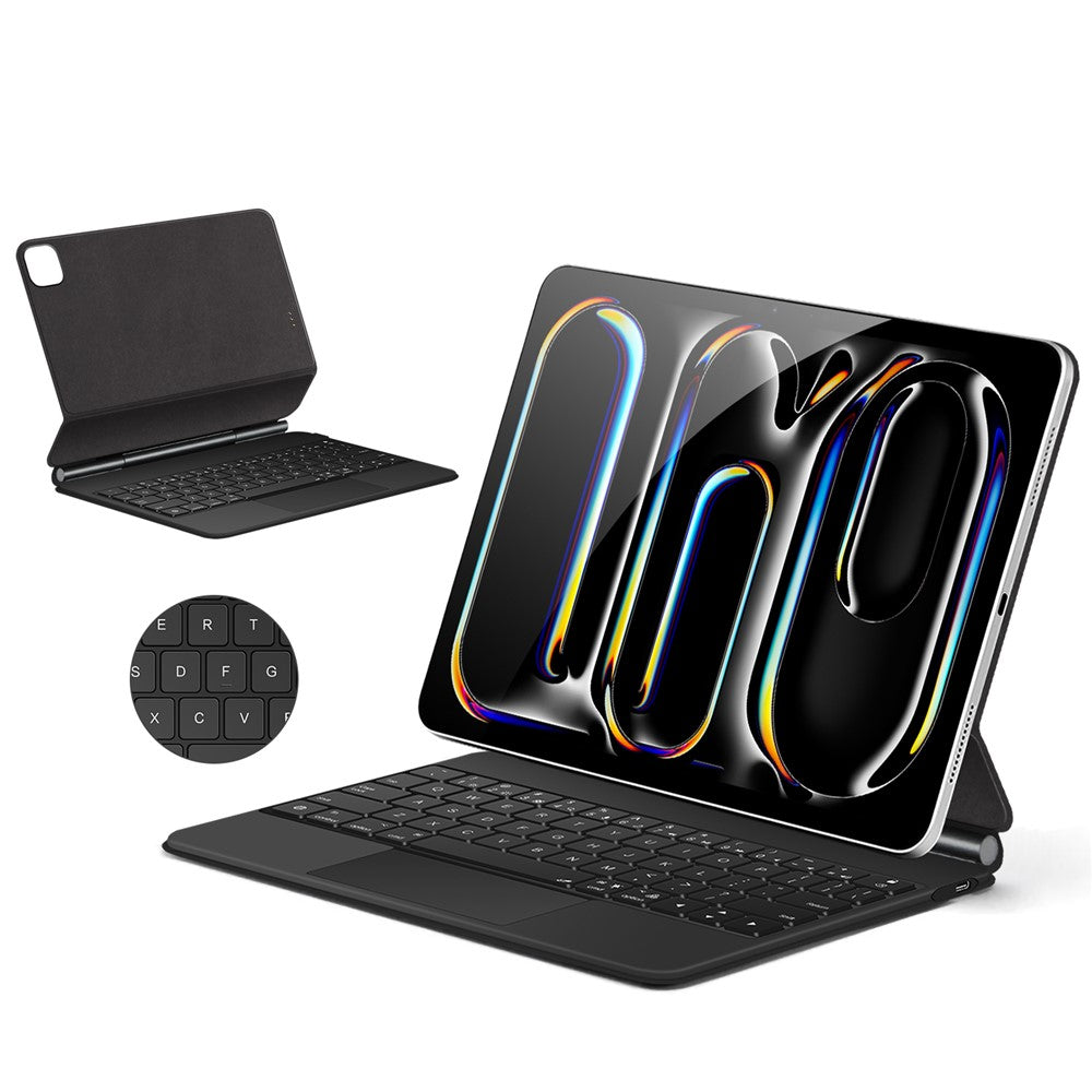 For iPad Pro 13 (2024) Smart Pogo Pin Direct Connection Keyboard + Leather Tablet Case
