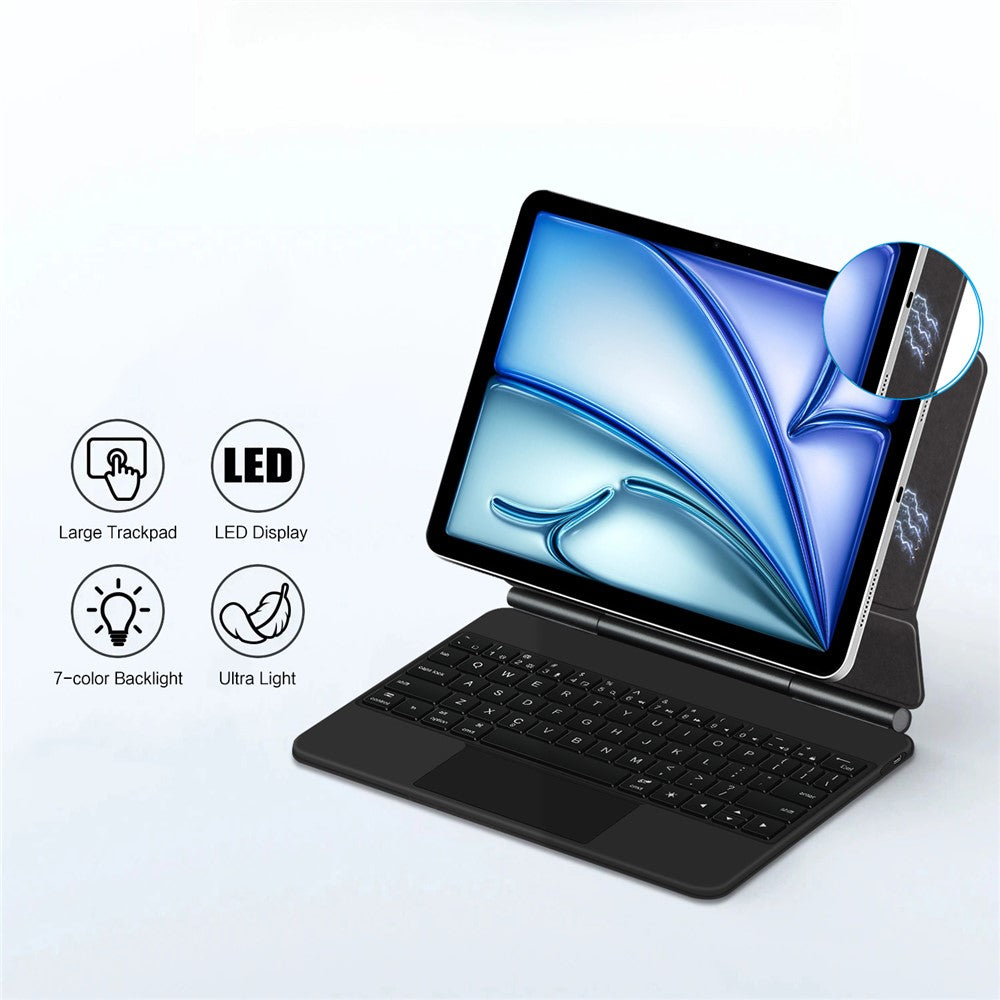 Keyboard For iPad Air 11 (2025) (2024) / Air (2022) (2020) / Pro 11 (2022) (2021) (2020) (2018) Pogo Pin Direct Connection Keyboard + Leather Case