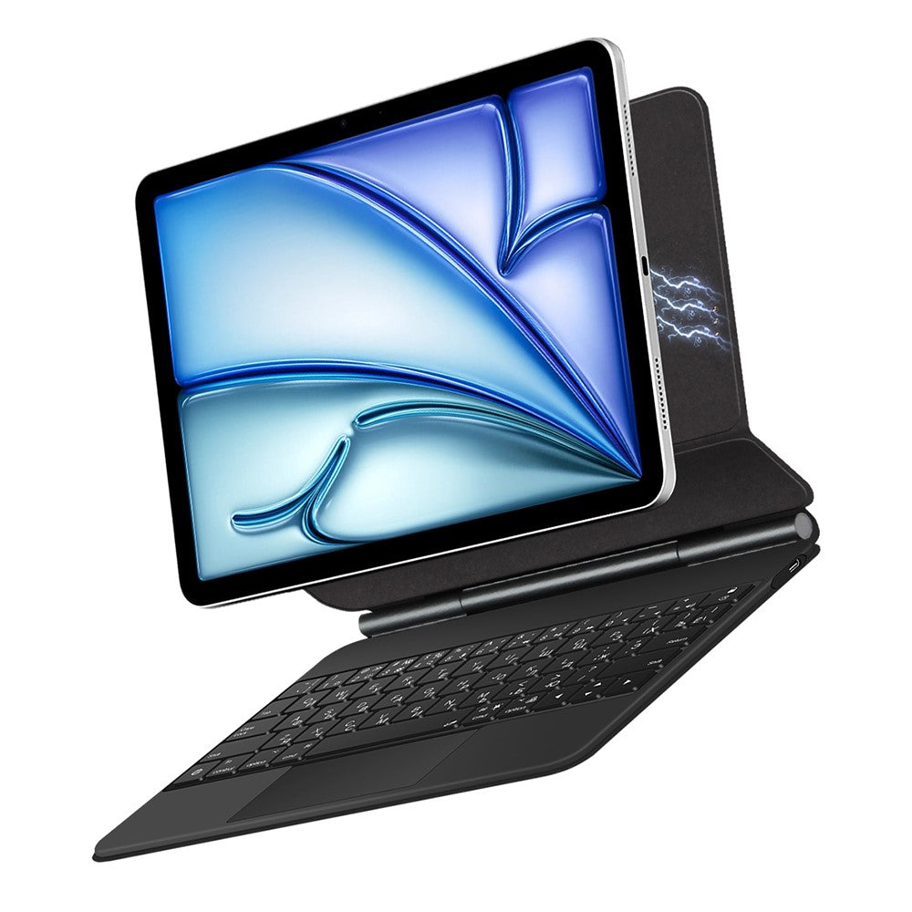 Keyboard For iPad Air 13 (2025) (2024) / Pro 12.9 (2022) (2021) (2020) (2018) Pogo Pin Direct Connection Keyboard (Arabic) Leather Case