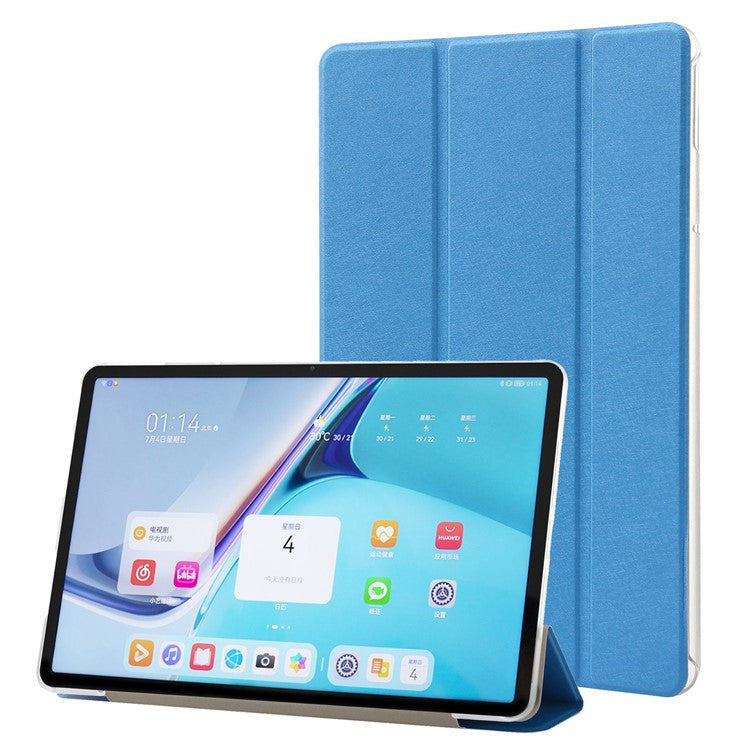 For Huawei MatePad Pro 11 (2022) Silk Texture Protective Case PU Leather Tri-fold Stand Folio Cover - Baby Blue