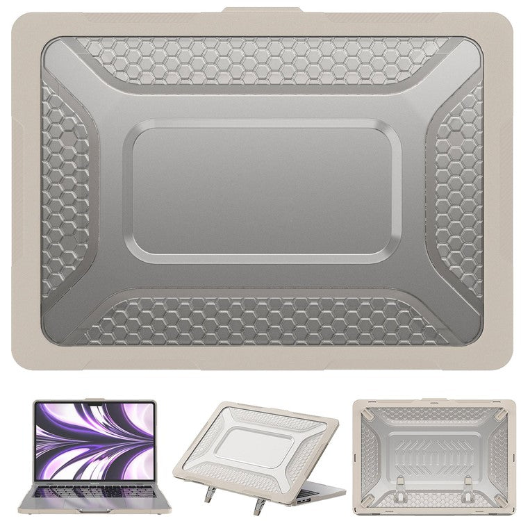 For MacBook Air 13 inch (2022) (M2 A2681) Protective Case Anti-Scratch Laptop Hard PC Case with Kickstand - Apricot