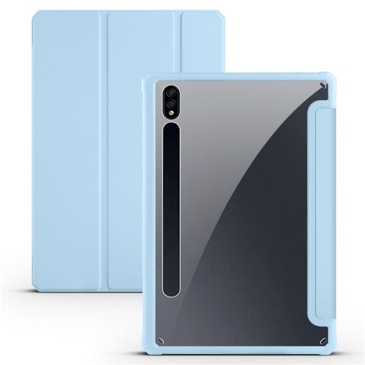 For Samsung Galaxy Tab S8+ / S7+ T970 / Tab S7 FE T730 T736 Trifold Stand Protective Case PU Leather + TPU + Acrylic Smart Cover with Auto Sleep / Wake - Baby Blue
