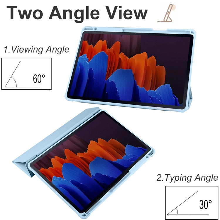 For Samsung Galaxy Tab S8+ / S7+ T970 / Tab S7 FE T730 T736 Trifold Stand Protective Case PU Leather + TPU + Acrylic Smart Cover with Auto Sleep / Wake - Baby Blue