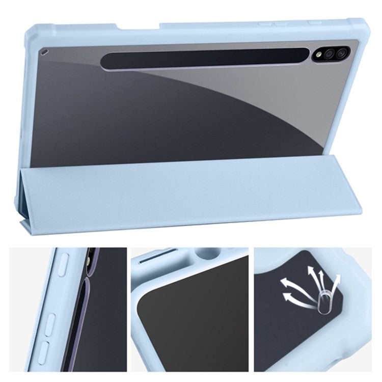 For Samsung Galaxy Tab S8+ / S7+ T970 / Tab S7 FE T730 T736 Trifold Stand Protective Case PU Leather + TPU + Acrylic Smart Cover with Auto Sleep / Wake - Baby Blue