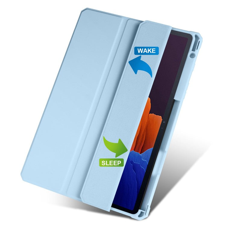 For Samsung Galaxy Tab S8+ / S7+ T970 / Tab S7 FE T730 T736 Trifold Stand Protective Case PU Leather + TPU + Acrylic Smart Cover with Auto Sleep / Wake - Baby Blue