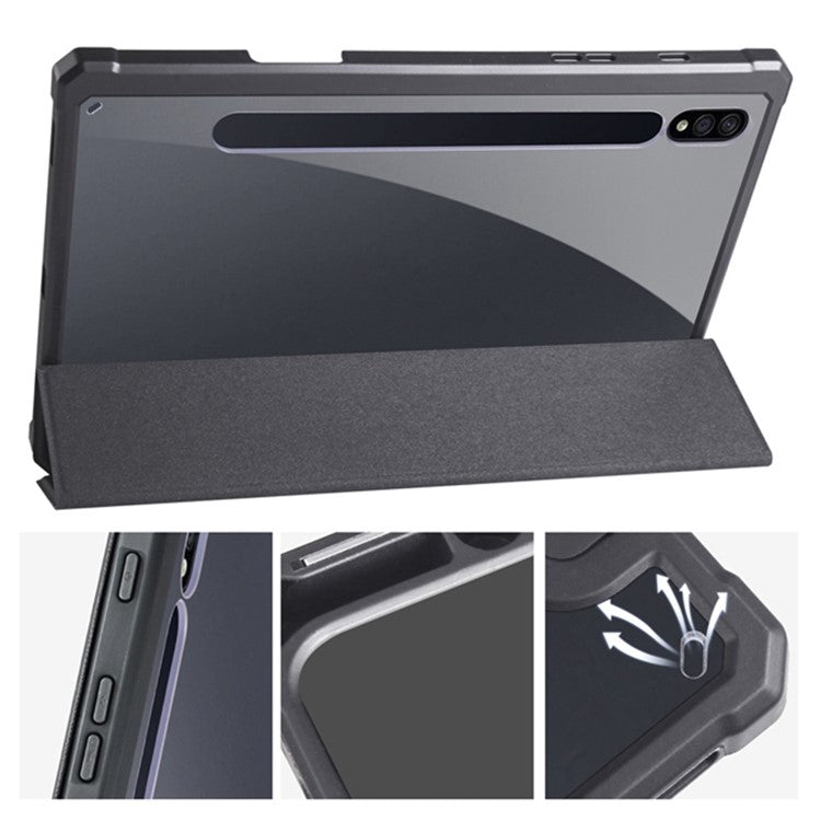 For Samsung Galaxy Tab S8+ / S7+ T970 / Tab S7 FE T730 T736 Trifold Stand Protective Case PU Leather + TPU + Acrylic Smart Cover with Auto Sleep / Wake - Black
