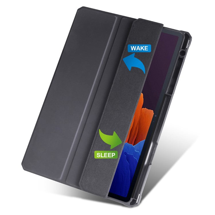 For Samsung Galaxy Tab S8+ / S7+ T970 / Tab S7 FE T730 T736 Trifold Stand Protective Case PU Leather + TPU + Acrylic Smart Cover with Auto Sleep / Wake - Black