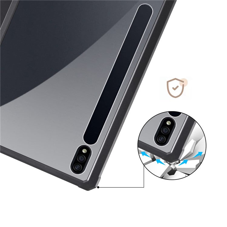 For Samsung Galaxy Tab S8+ / S7+ T970 / Tab S7 FE T730 T736 Trifold Stand Protective Case PU Leather + TPU + Acrylic Smart Cover with Auto Sleep / Wake - Black
