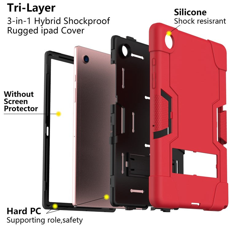 For Samsung Galaxy Tab A8 10.5 (2021) / (2022) Protective Cover, Shockproof Silicone + PC Hybrid Tablet Case with Kickstand - Red / Black