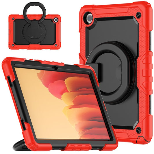For Samsung Galaxy Tab A7 10.4 (2020) / (2022) T500 / T505 Tablet Case Kickstand PC + Silicone Cover with Shoulder Strap - Red
