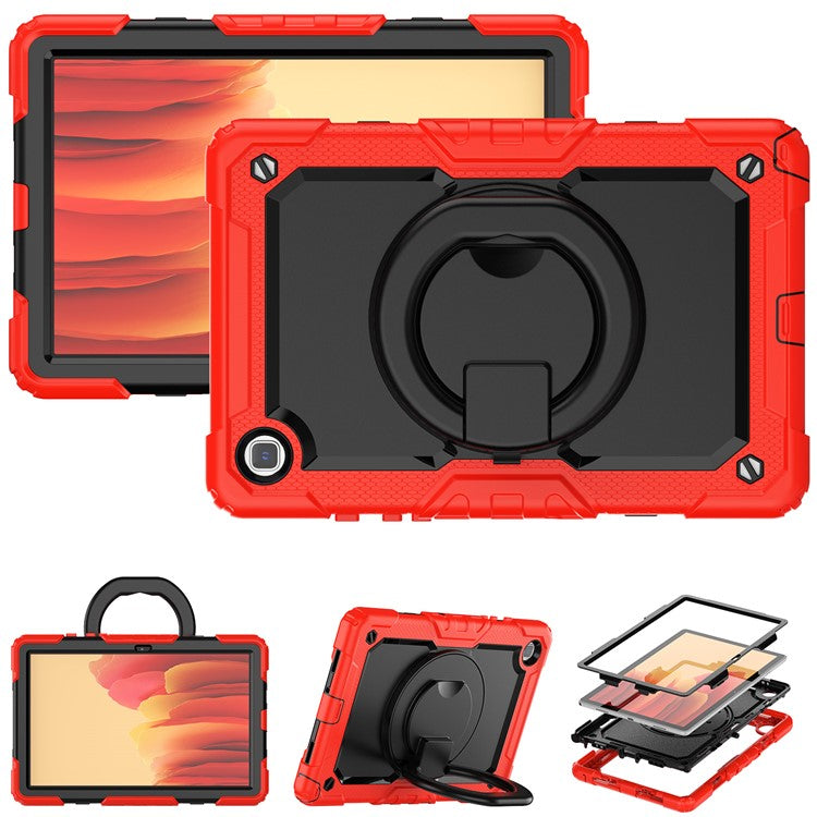 For Samsung Galaxy Tab A7 10.4 (2020) / (2022) T500 / T505 Tablet Case Kickstand PC + Silicone Cover with Shoulder Strap - Red