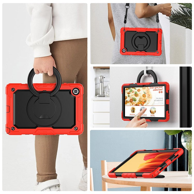 For Samsung Galaxy Tab A7 10.4 (2020) / (2022) T500 / T505 Tablet Case Kickstand PC + Silicone Cover with Shoulder Strap - Red