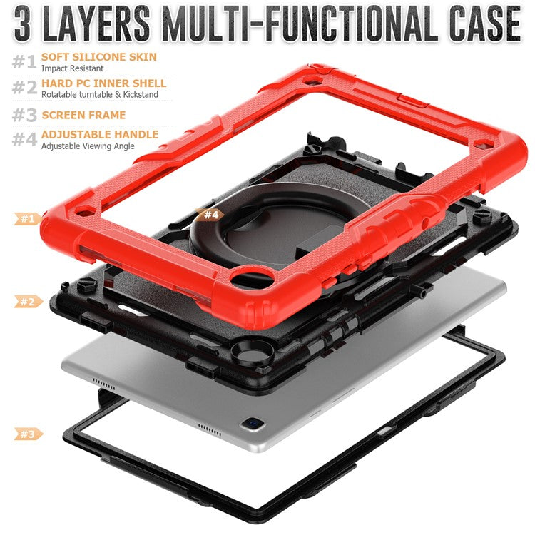 For Samsung Galaxy Tab A7 10.4 (2020) / (2022) T500 / T505 Tablet Case Kickstand PC + Silicone Cover with Shoulder Strap - Red