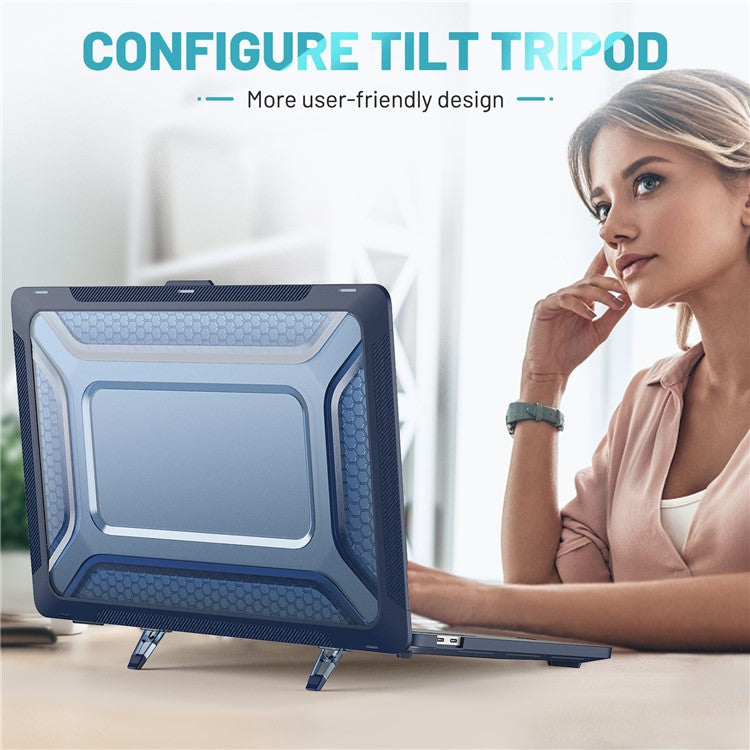 For MacBook Pro 16 inch (2019) A2141 Laptop Cover Dual Layer Hard PC Soft TPU Shell Case with Kickstand - Sapphire