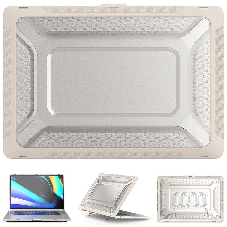 For MacBook Pro 16 inch (2019) A2141 Laptop Cover Dual Layer Hard PC Soft TPU Shell Case with Kickstand - Apricot