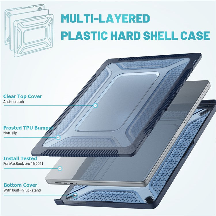 For MacBook Pro 16 inch (2024) (2023) (2021) A2485 M1 Pro / M1 Max Laptop Case Kickstand Hard PC Cover - Sapphire
