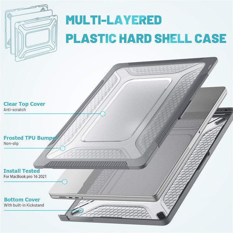 For MacBook Pro 16 inch (2024) (2023) (2021) A2485 M1 Pro / M1 Max Laptop Case Kickstand Hard PC Cover - Grey