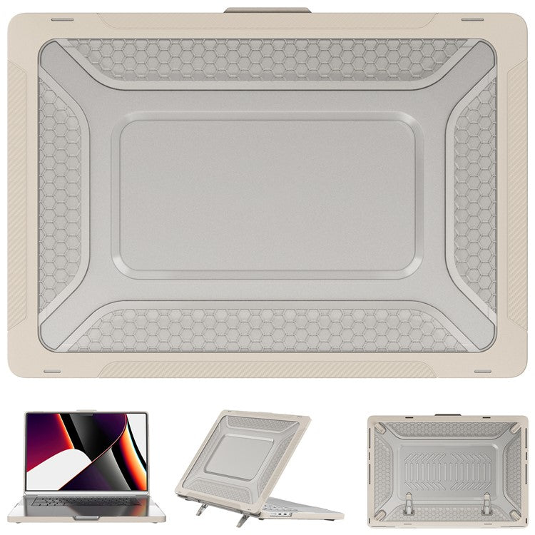 For MacBook Pro 16 inch (2024) (2023) (2021) A2485 M1 Pro / M1 Max Laptop Case Kickstand Hard PC Cover - Apricot