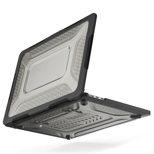 For MacBook Air 13 inch (2025) / (2024) / (2022) M2 A2681 Heat Dissipation Laptop Case Shockproof Hard PC Soft TPU Kickstand Cover - Black