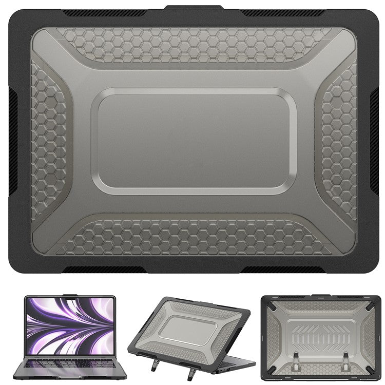 For MacBook Air 13 inch (2025) / (2024) / (2022) M2 A2681 Heat Dissipation Laptop Case Shockproof Hard PC Soft TPU Kickstand Cover - Black