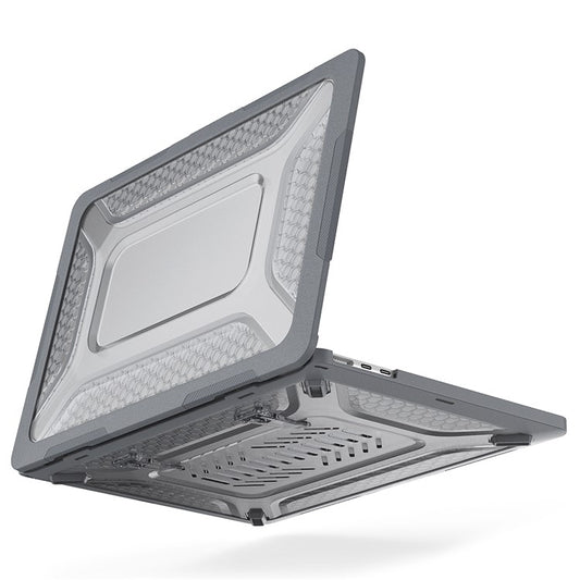 For MacBook Air 13 inch (2025) / (2024) / (2022) M2 A2681 Heat Dissipation Laptop Case Shockproof Hard PC Soft TPU Kickstand Cover - Grey