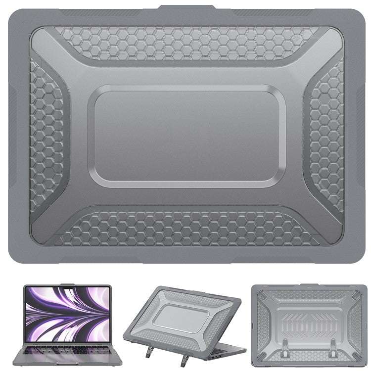 For MacBook Air 13 inch (2025) / (2024) / (2022) M2 A2681 Heat Dissipation Laptop Case Shockproof Hard PC Soft TPU Kickstand Cover - Grey