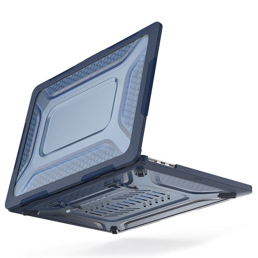 For MacBook Air 13 inch (2025) / (2024) / (2022) M2 A2681 Heat Dissipation Laptop Case Shockproof Hard PC Soft TPU Kickstand Cover - Sapphire