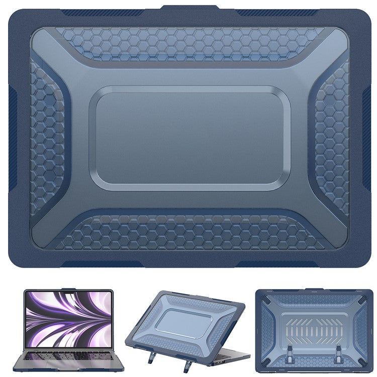 For MacBook Air 13 inch (2025) / (2024) / (2022) M2 A2681 Heat Dissipation Laptop Case Shockproof Hard PC Soft TPU Kickstand Cover - Sapphire