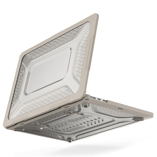 For MacBook Air 13 inch (2025) / (2024) / (2022) M2 A2681 Heat Dissipation Laptop Case Shockproof Hard PC Soft TPU Kickstand Cover - Apricot