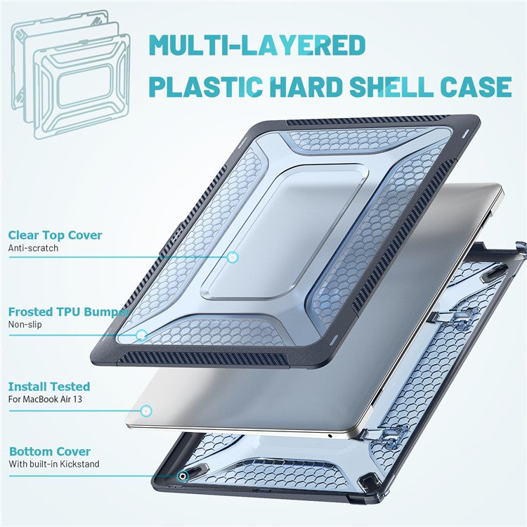 For MacBook Air 13 inch (2020) M1 A2337, A2179 / MacBook Air 13 inch (2018) A1932 Laptop Case Hard PC Soft TPU Kickstand Drop Tested Cover - Sapphire