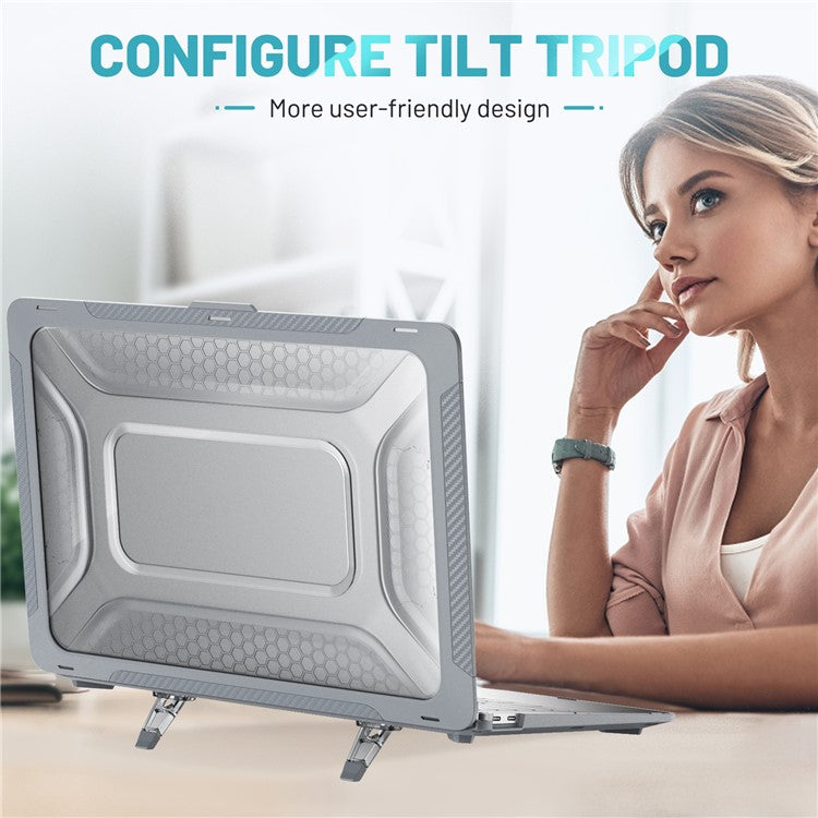 For MacBook Air 13 inch (2020) M1 A2337, A2179 / MacBook Air 13 inch (2018) A1932 Laptop Case Hard PC Soft TPU Kickstand Drop Tested Cover - Grey