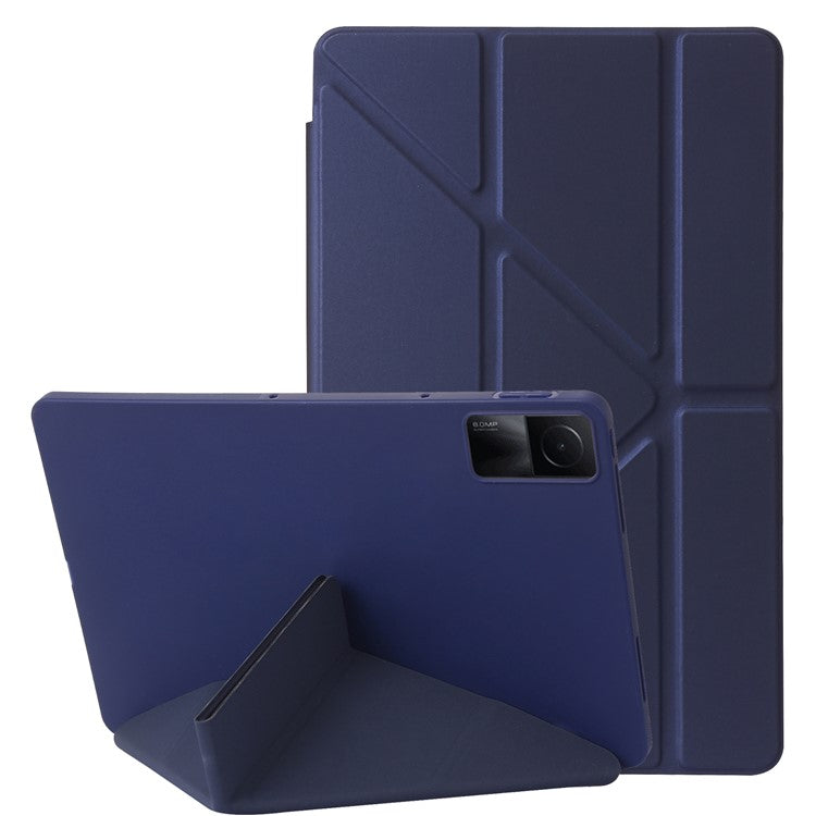 For Xiaomi Redmi Pad Folio Stand Deformable Silicone + PU Leather Smart Tablet Cover with Auto Wake / Sleep Function - Dark Blue