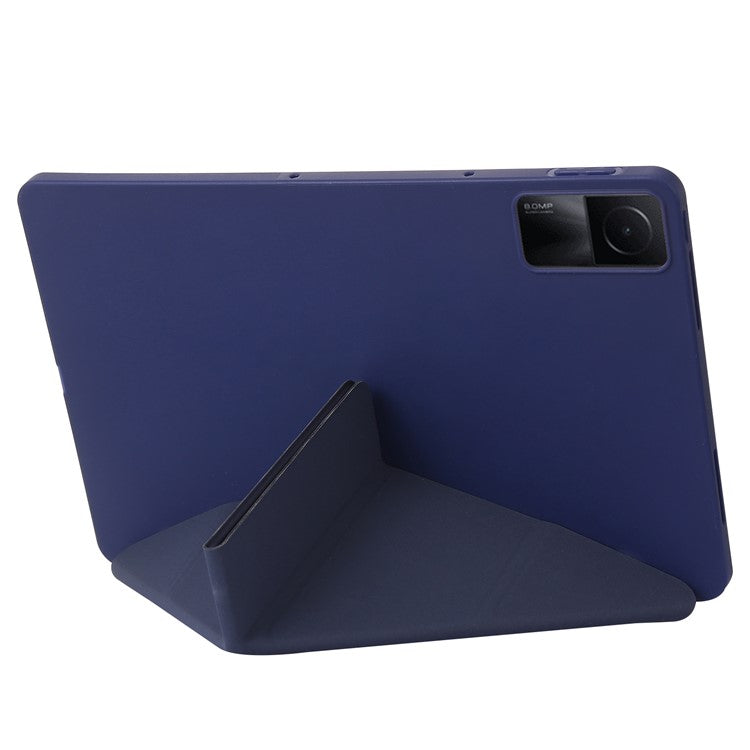 For Xiaomi Redmi Pad Folio Stand Deformable Silicone + PU Leather Smart Tablet Cover with Auto Wake / Sleep Function - Dark Blue