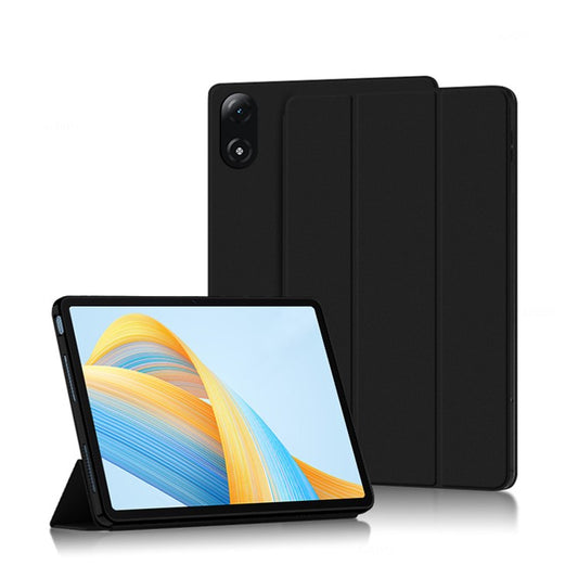 For Honor Pad V8 Pro 12.1-inch Tri-fold Stand Folio Tablet Case Protective Cover PU Leather Tablet Cover - Black