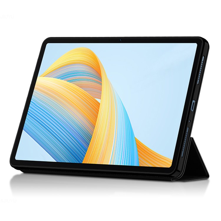 For Honor Pad V8 Pro 12.1-inch Tri-fold Stand Folio Tablet Case Protective Cover PU Leather Tablet Cover - Black