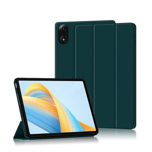 For Honor Pad V8 Pro 12.1-inch Tri-fold Stand Folio Tablet Case Protective Cover PU Leather Tablet Cover - Green