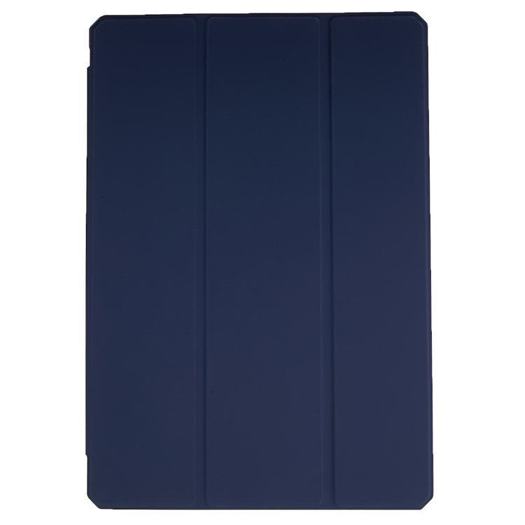 For Samsung Galaxy Tab S7 FE / Tab S7+ / Tab S8+ Skin-touch Tri-fold Stand Tablet  Case PU Leather TPU Acrylic Clear Tablet Cover - Blue