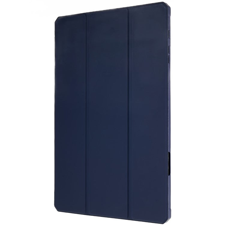 For Samsung Galaxy Tab S7 FE / Tab S7+ / Tab S8+ Skin-touch Tri-fold Stand Tablet  Case PU Leather TPU Acrylic Clear Tablet Cover - Blue