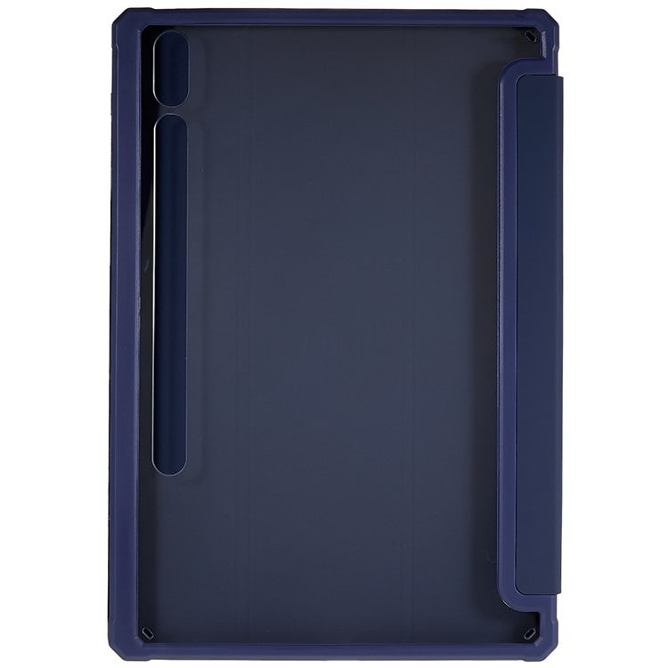 For Samsung Galaxy Tab S7 FE / Tab S7+ / Tab S8+ Skin-touch Tri-fold Stand Tablet  Case PU Leather TPU Acrylic Clear Tablet Cover - Blue