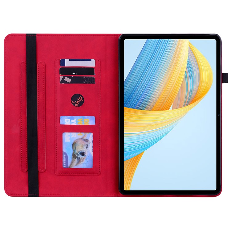 For Honor Pad V8 Pro PU Leather Stand Case Zipper Pocket Card Holder Tablet Cover with Auto Wake / Sleep - Red