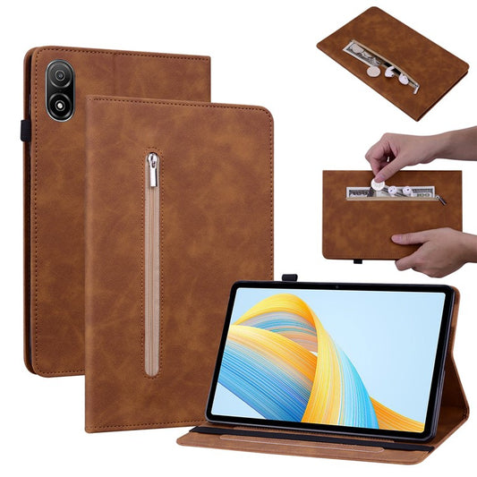 For Honor Pad V8 Pro PU Leather Stand Case Zipper Pocket Card Holder Tablet Cover with Auto Wake / Sleep - Brown