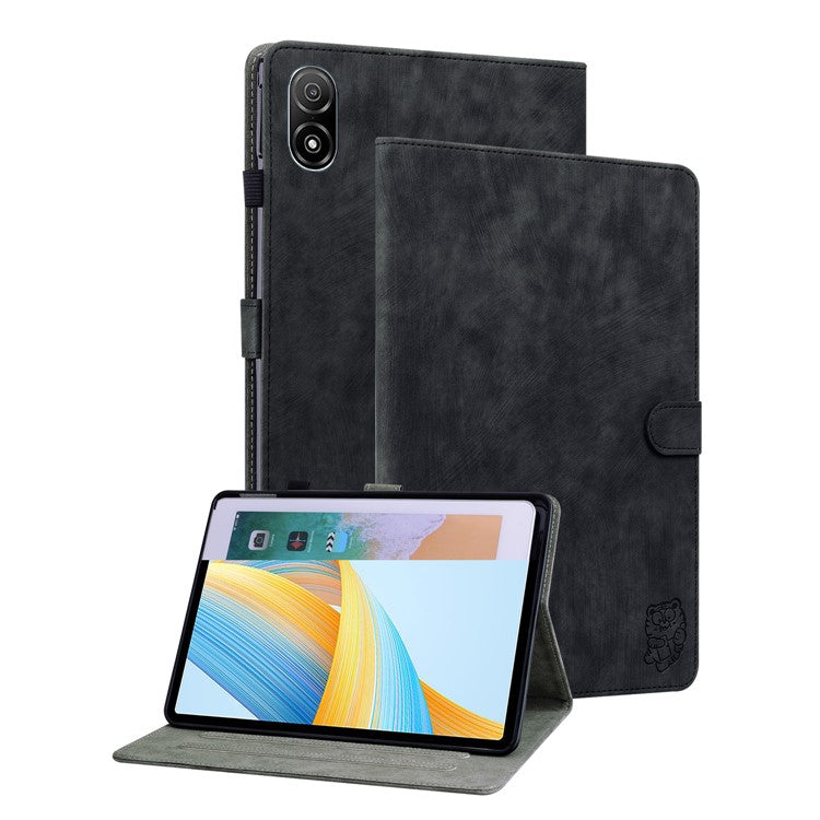 For Honor Pad V8 Pro Tablet Case PU Leather Tiger Pattern Stand Folio Protective Cover with Card Holder - Black