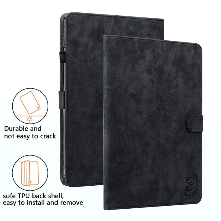 For Honor Pad V8 Pro Tablet Case PU Leather Tiger Pattern Stand Folio Protective Cover with Card Holder - Black