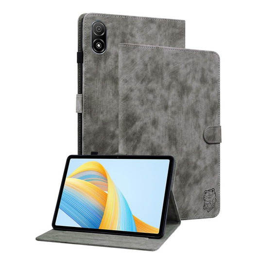For Honor Pad V8 Pro Tablet Case PU Leather Tiger Pattern Stand Folio Protective Cover with Card Holder - Grey
