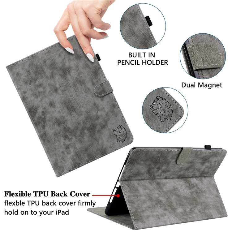 For Honor Pad V8 Pro Tablet Case PU Leather Tiger Pattern Stand Folio Protective Cover with Card Holder - Grey