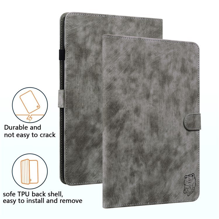 For Honor Pad V8 Pro Tablet Case PU Leather Tiger Pattern Stand Folio Protective Cover with Card Holder - Grey