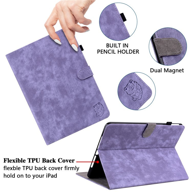 For Honor Pad V8 Pro Tablet Case PU Leather Tiger Pattern Stand Folio Protective Cover with Card Holder - Purple